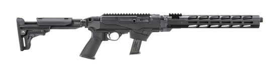 Ruger PC carbine with pistol grip and adjustable, folding stock.